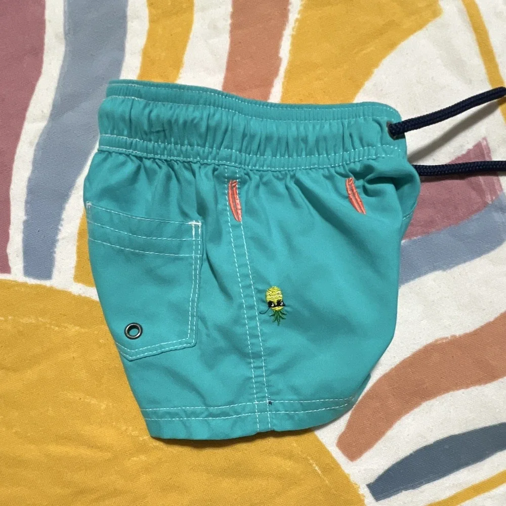Carter's Boys Shark Swim Trunks Blue Drawstring Back Pocket 3 Months Polyester